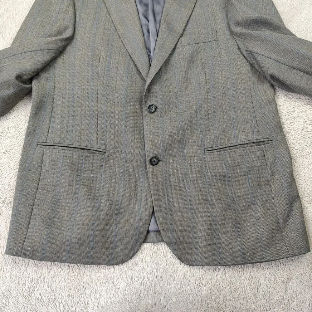 Joseph & Feiss Gold Blazer Men's 42S Grey Herringbone Striped Wool Suit Jacket